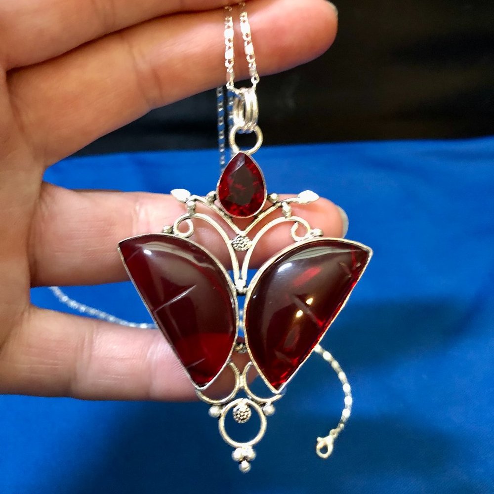 Handmade Fantastic Butterfly- Mozambique + Garnet All Real Gemstone Necklace.